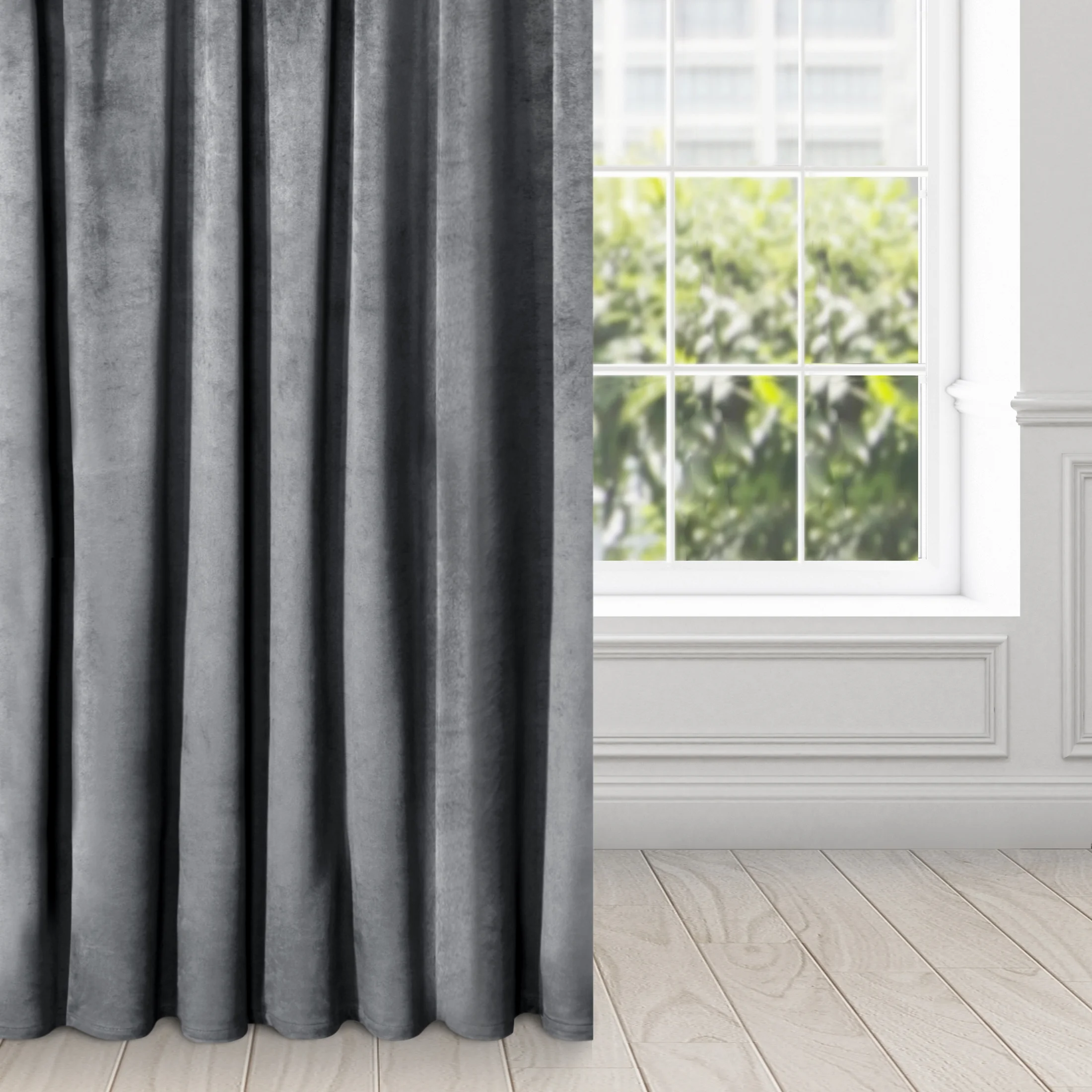 Zasłona grafitowa z miękkiego welwetu 140x250 cm przelotka - SUZANA | eurofirany