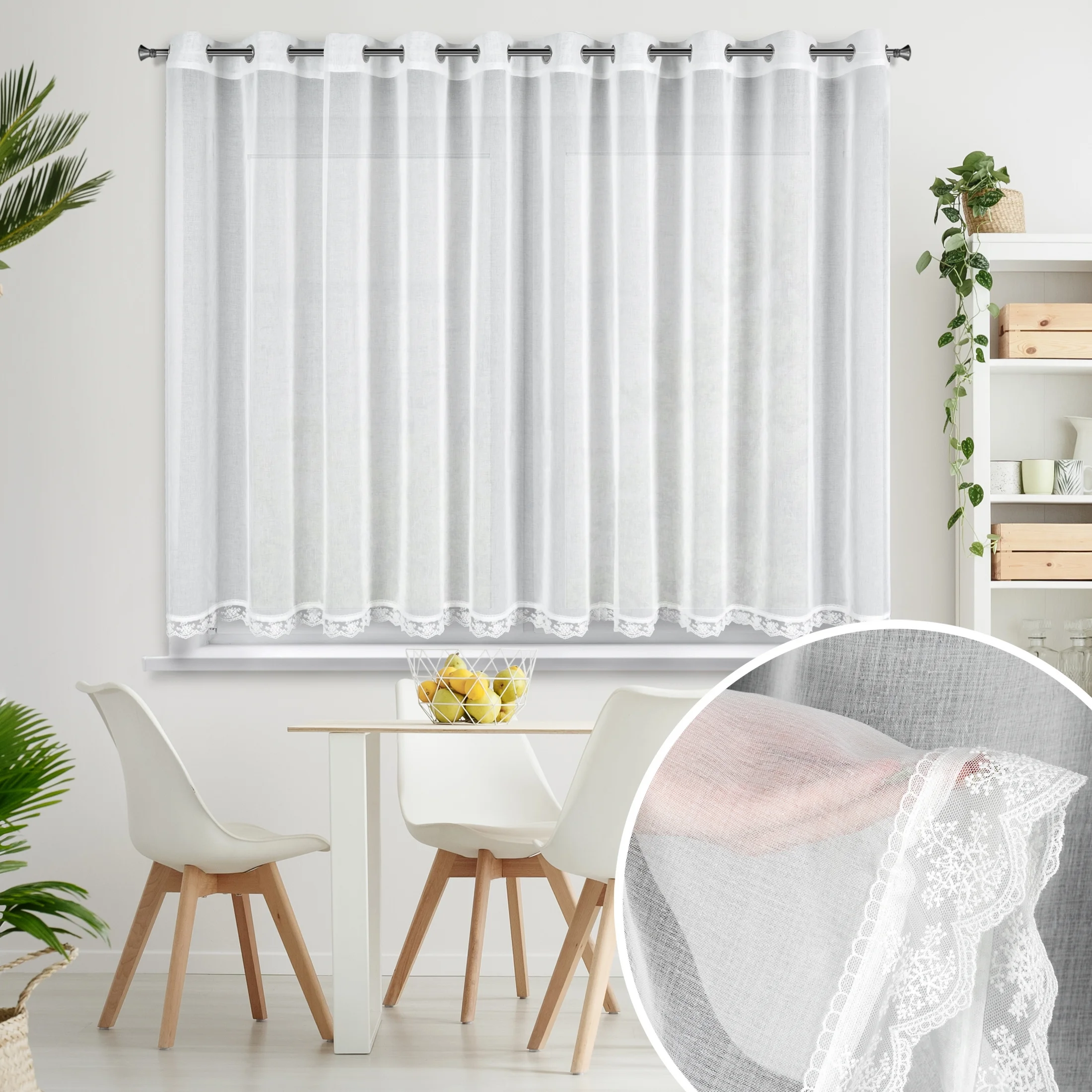 Firana biała zdobiona koronką 350x140 cm przelotka SUZAN | eurofirany