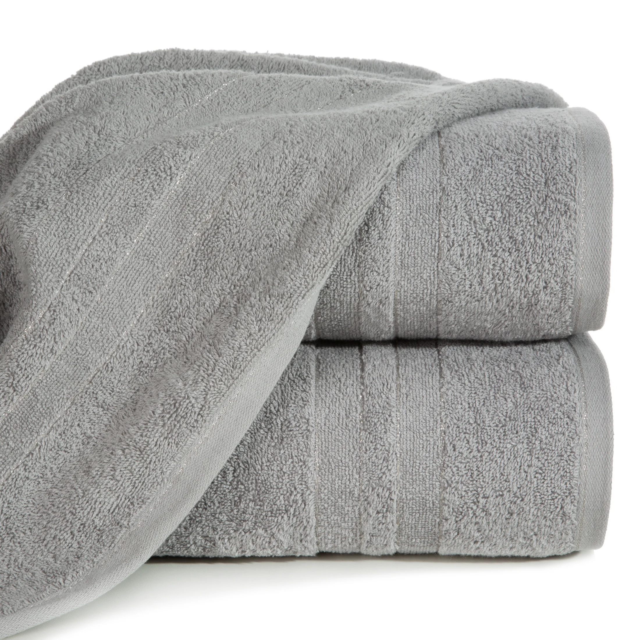 Ręcznik do rąk 30x50 cm bawełniany kolor srebrny z bordiurą w paski podkreślone błyszczącą nicią 500 g/m2 GALA