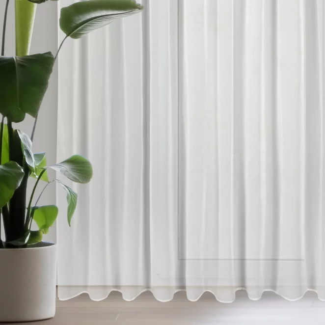 Dekoracja okienna biało, zielona zdobiona subtelnymi listeczkami 350x250 cm taśma BETSY