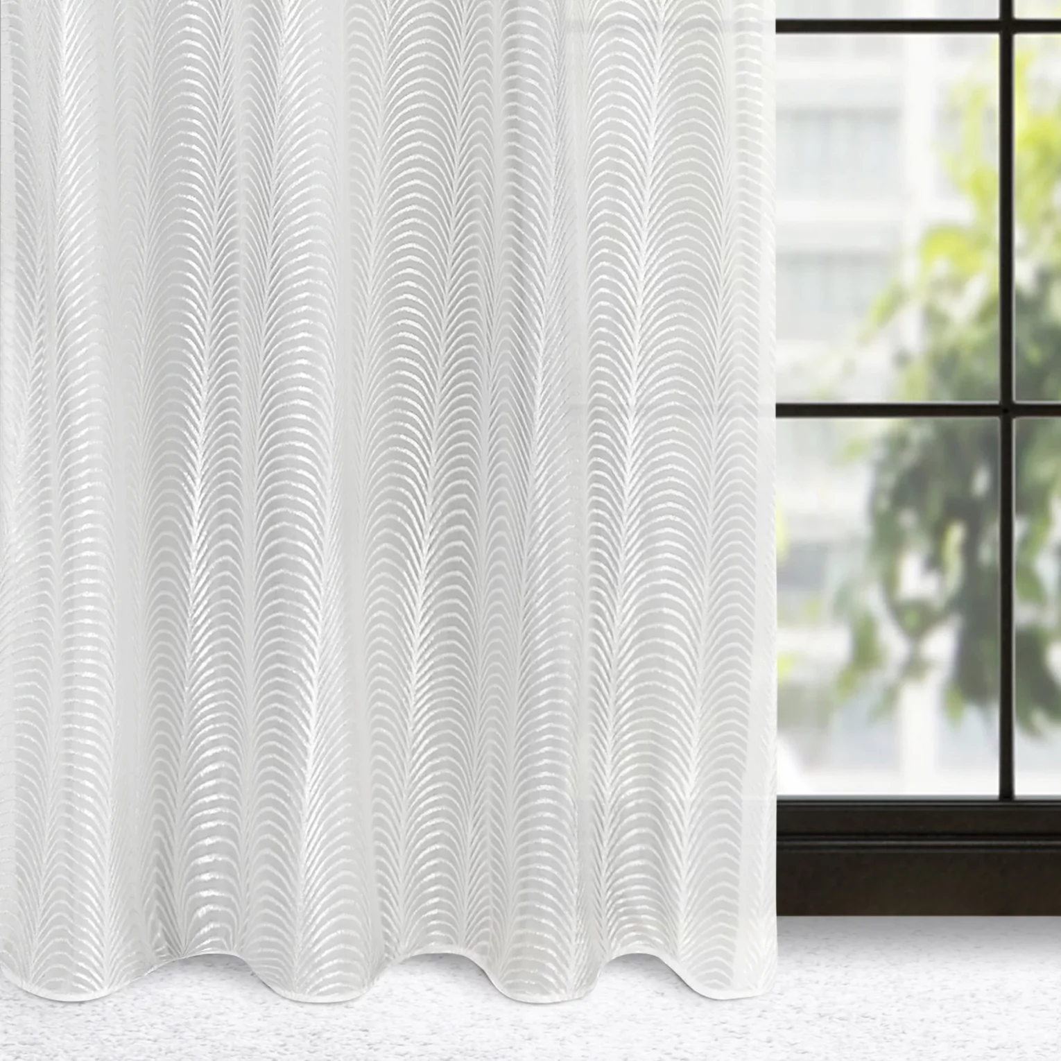 Dekoracja okienna biała z żakardowym wzorem 140x250 cm przelotka - KAMILA