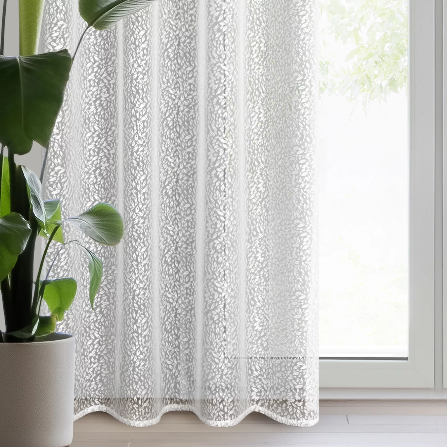 Zasłona biała z żakardowym wzorem 140x250 cm przelotka - MERA