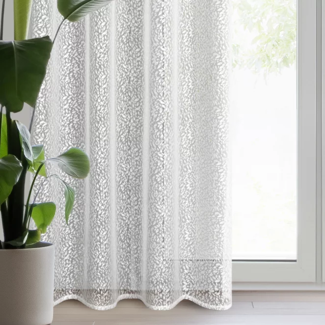 Zasłona biała z żakardowym wzorem 140x250 cm przelotka - MERA