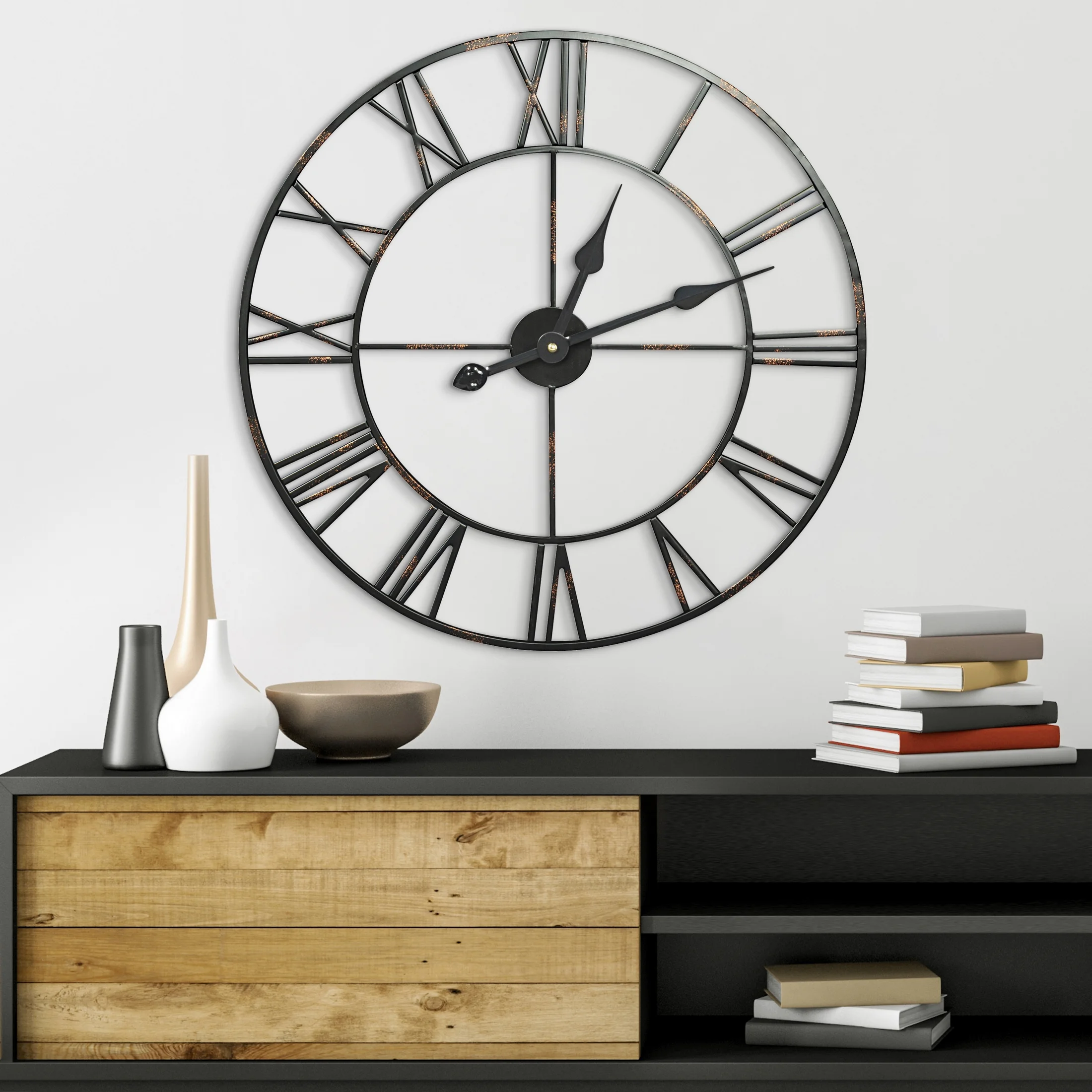 Zegar ścienny czarny w stylu vintage z metalu średnica 70x5 cm