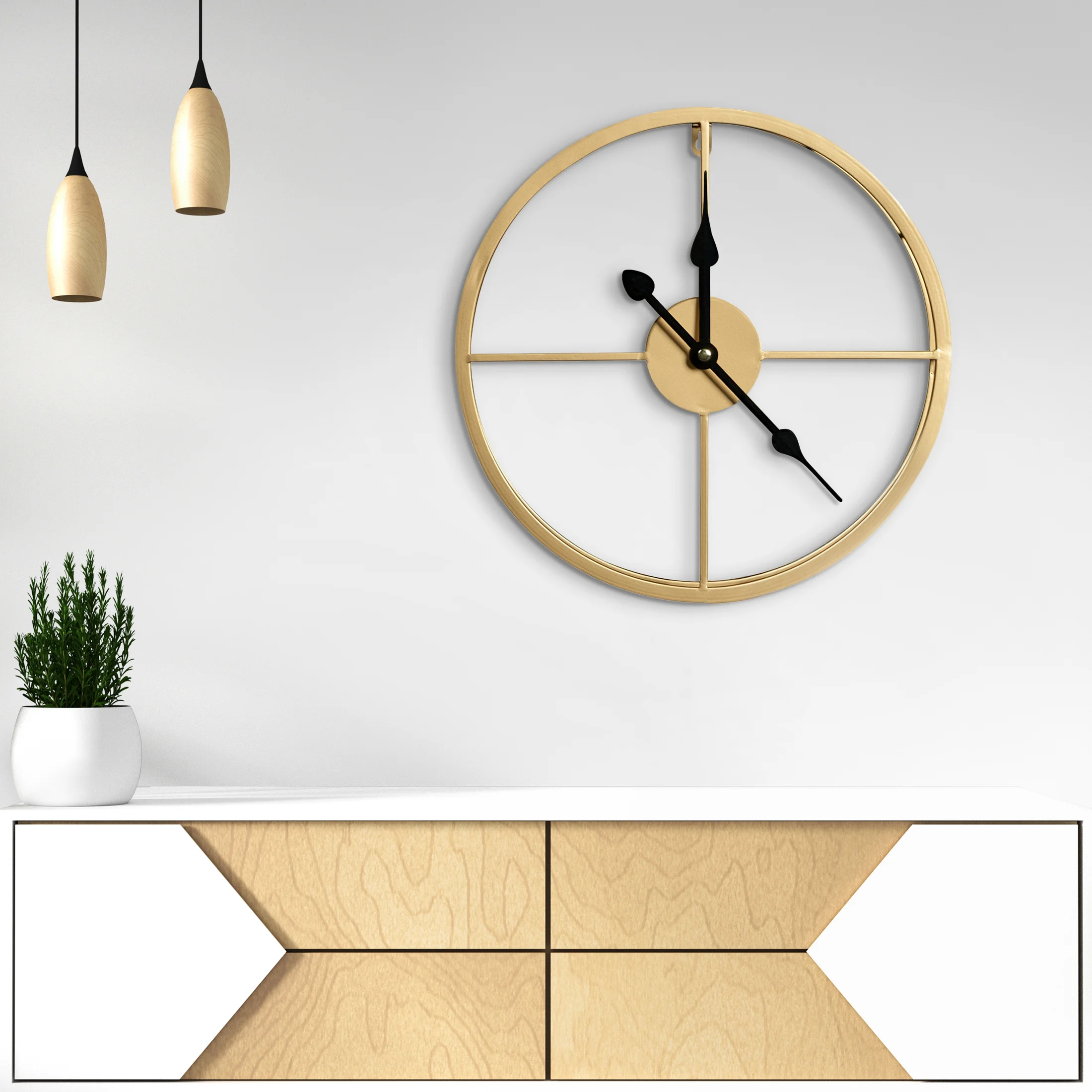 Zegar ścienny złoty z metalu w nowoczesnym minimalistycznym stylu średnica 40x6 cm