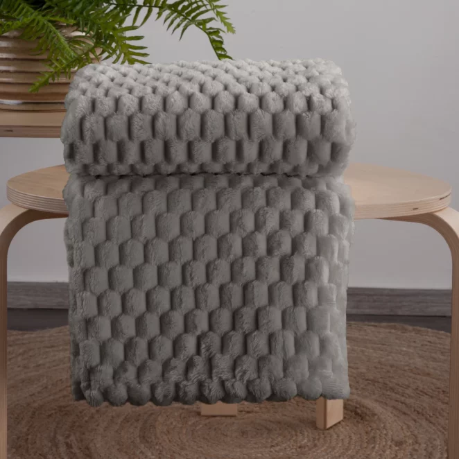 Koc 200x220 cm stalowy bardzo miękki w dotyku z wytłaczanym wzorem 3D CINDY 6 Design 91