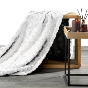 Koc 150x200 cm biały z ozdobnym plecionym warkoczem Design 91