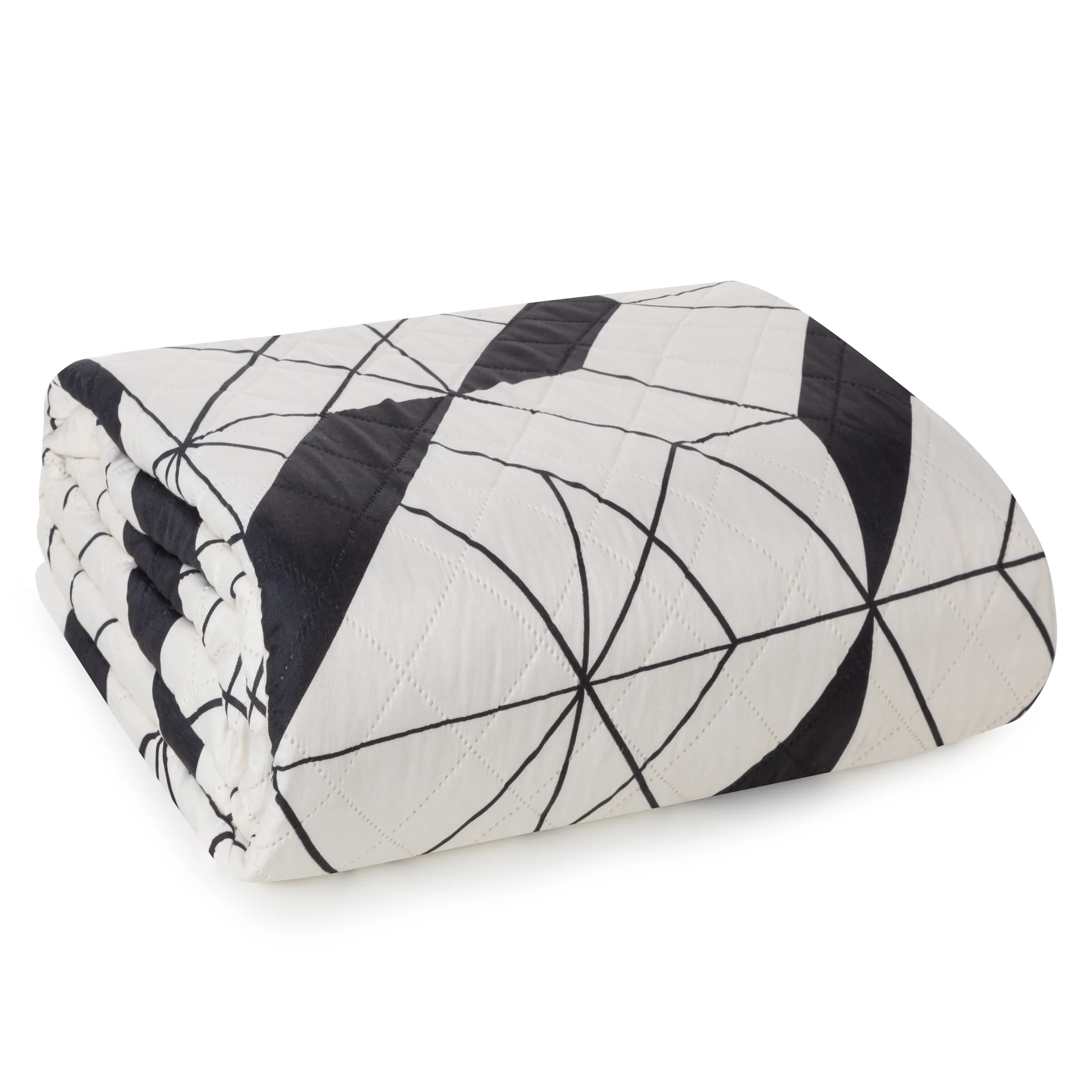 Narzuta naturalno, czarna 200x220 cm z nadrukiem geometrycznym pikowana techniką hot press GEO 1 Design 91