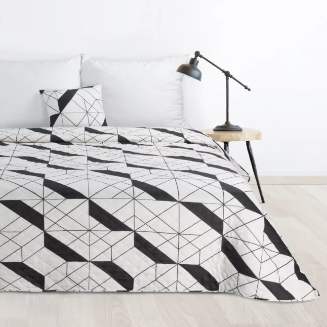 Narzuta naturalno, czarna 220x240 cm z nadrukiem geometrycznym pikowana techniką hot press GEO 1 Design 91