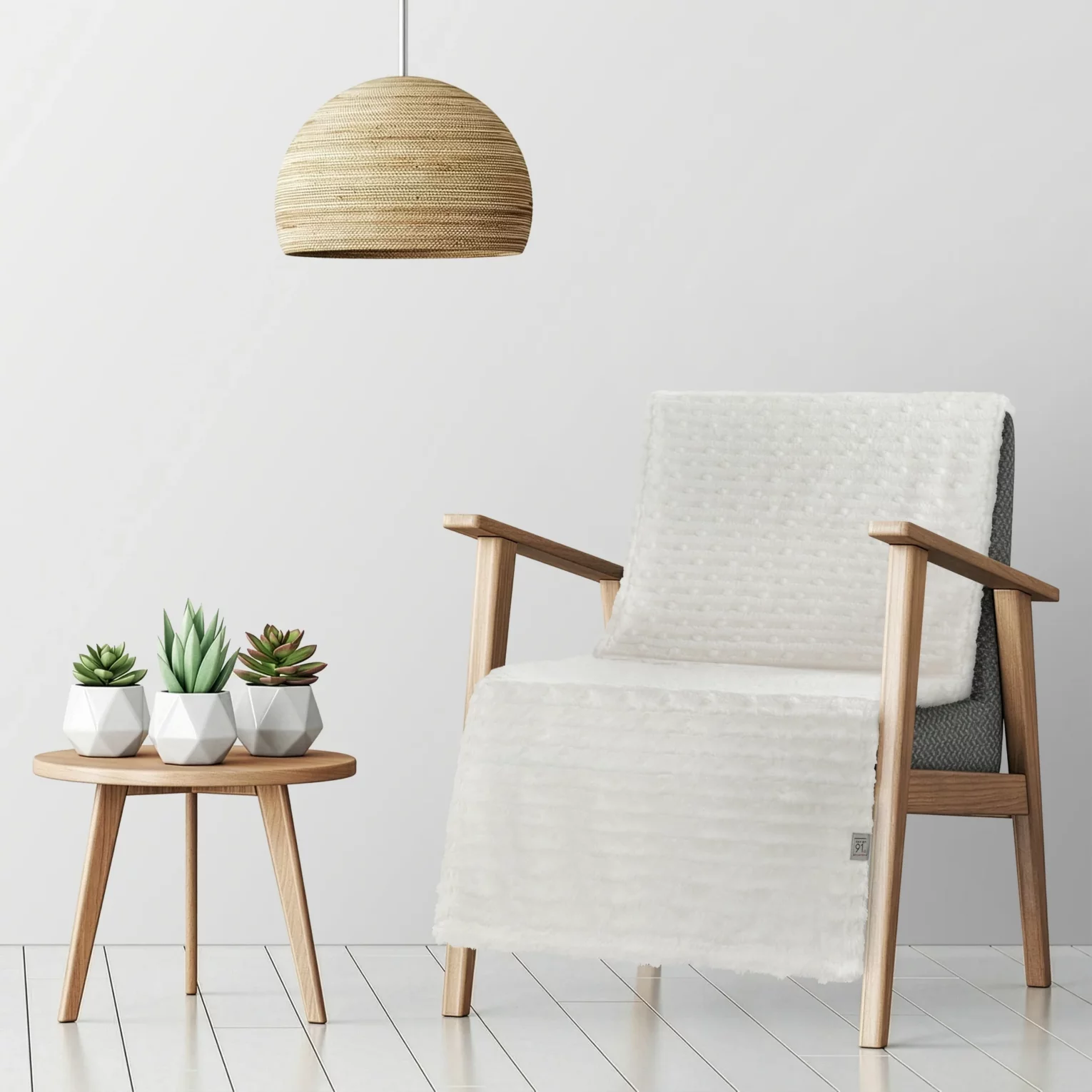 Narzuta na fotel-koc 70x160 cm biała z wytłaczanym wzorem pasów LISA Design 91