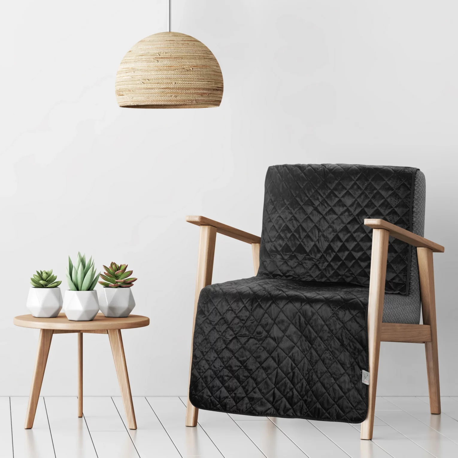 Narzuta welwetowa na fotel czarna 70x160 cm pikowana metodą hot press w geometryczny wzór LUIZ 5 Design 91