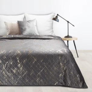 Narzuta welwetowa stalowo, złota 170x210 cm z welwetu zdobiona wzorem marmuru LUIZ 6 Design 91