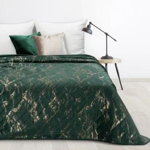 Narzuta welwetowa ciemnozielono, złota 200x220 cm z welwetu zdobiona wzorem marmuru LUIZ 6 Design 91