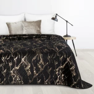 Narzuta welwetowa czarno, złota 170x210 cm z welwetu zdobiona wzorem marmuru LUIZ 6 Design 91