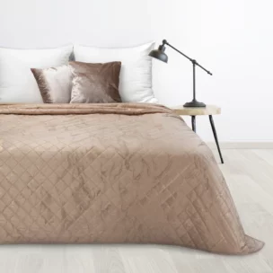 Narzuta welwetowa beżowo, złota 170x210 cm z welwetu zdobiona wzorem marmuru LUIZ 6 Design 91