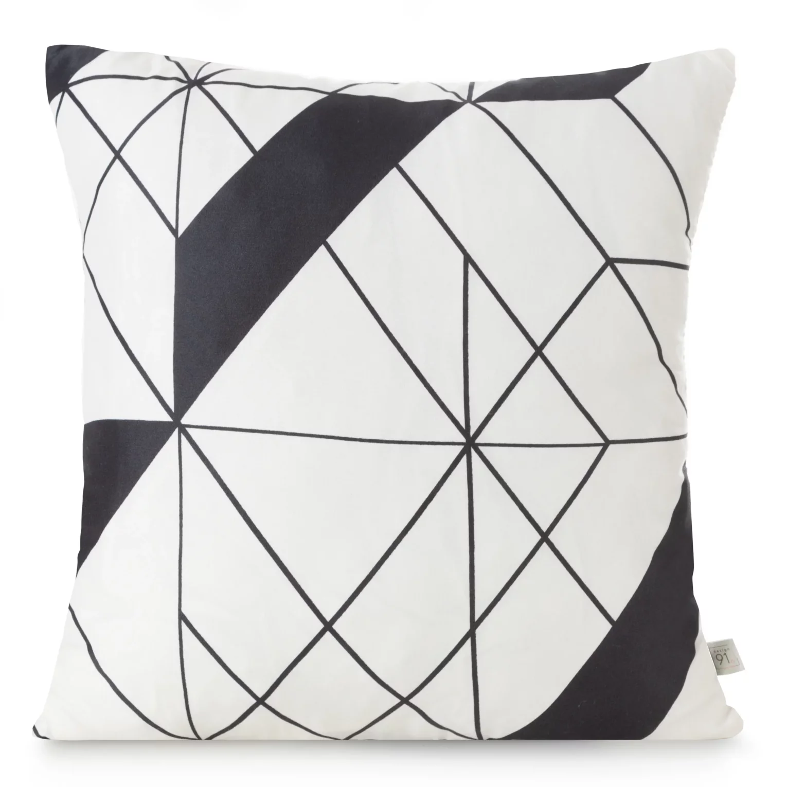 Poszewka na poduszkę 40x40 cm z mikrofibry beżowo, czarna z nadrukiem geometrycznym GEO 01 DESIGN 91