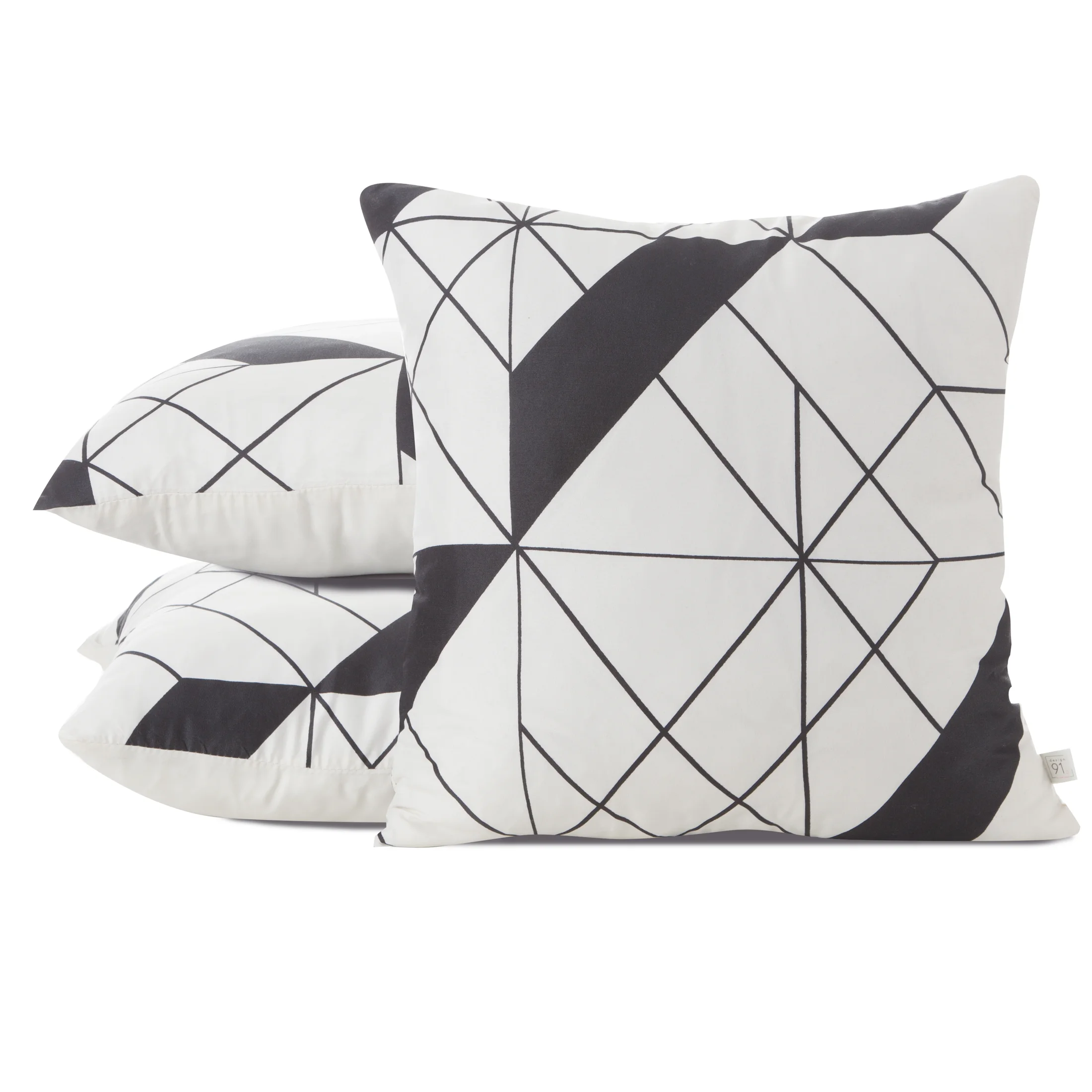 Poszewka na poduszkę 40x40 cm z mikrofibry beżowo, czarna z nadrukiem geometrycznym GEO 01 DESIGN 91