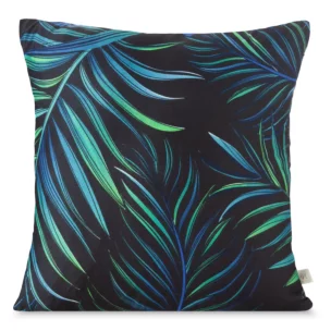 Poszewka na poduszkę 40x40 cm kolor czarny, zielony z nadrukiem liści palmowych PALMS DESIGN 91