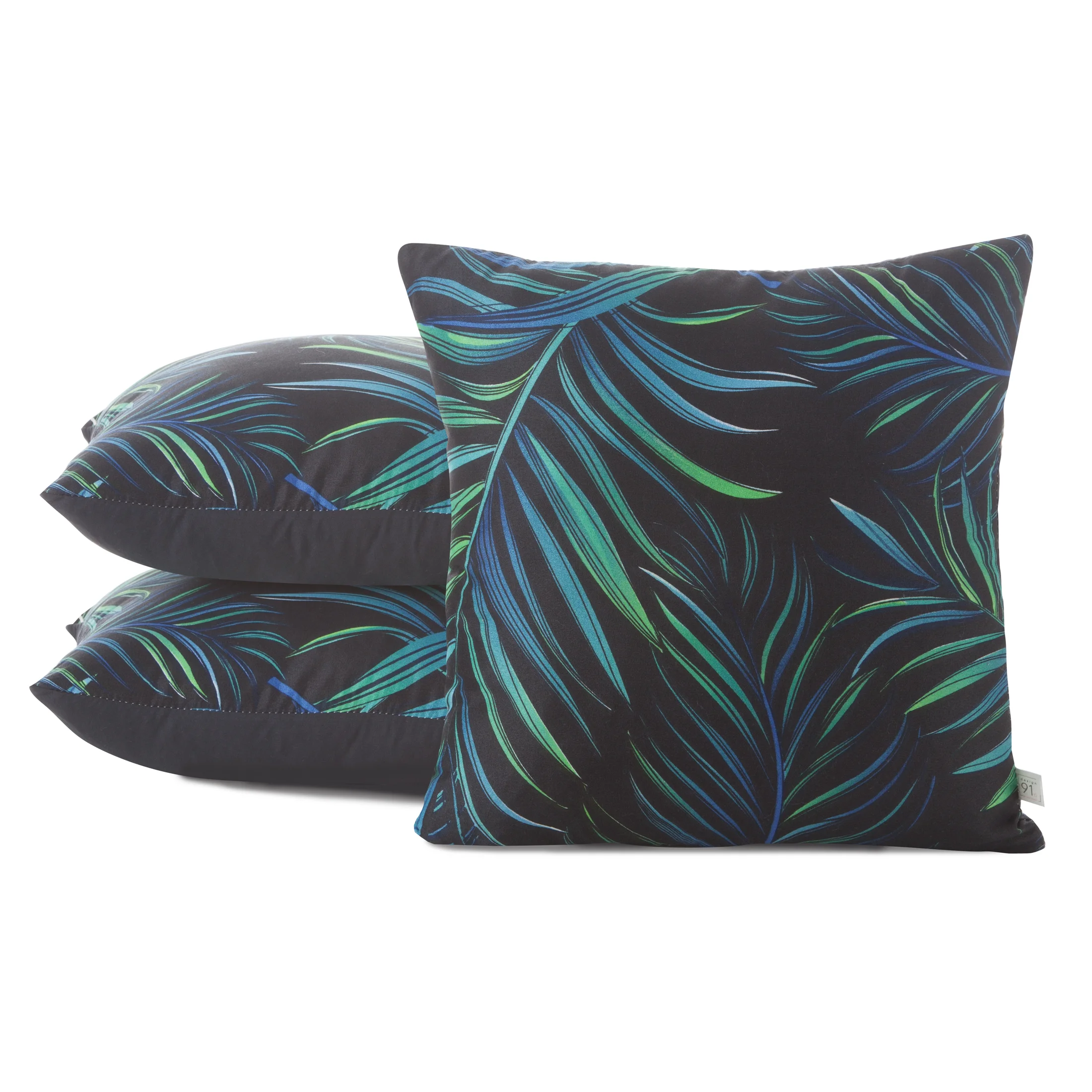 Poszewka na poduszkę 40x40 cm kolor czarny, zielony z nadrukiem liści palmowych PALMS DESIGN 91