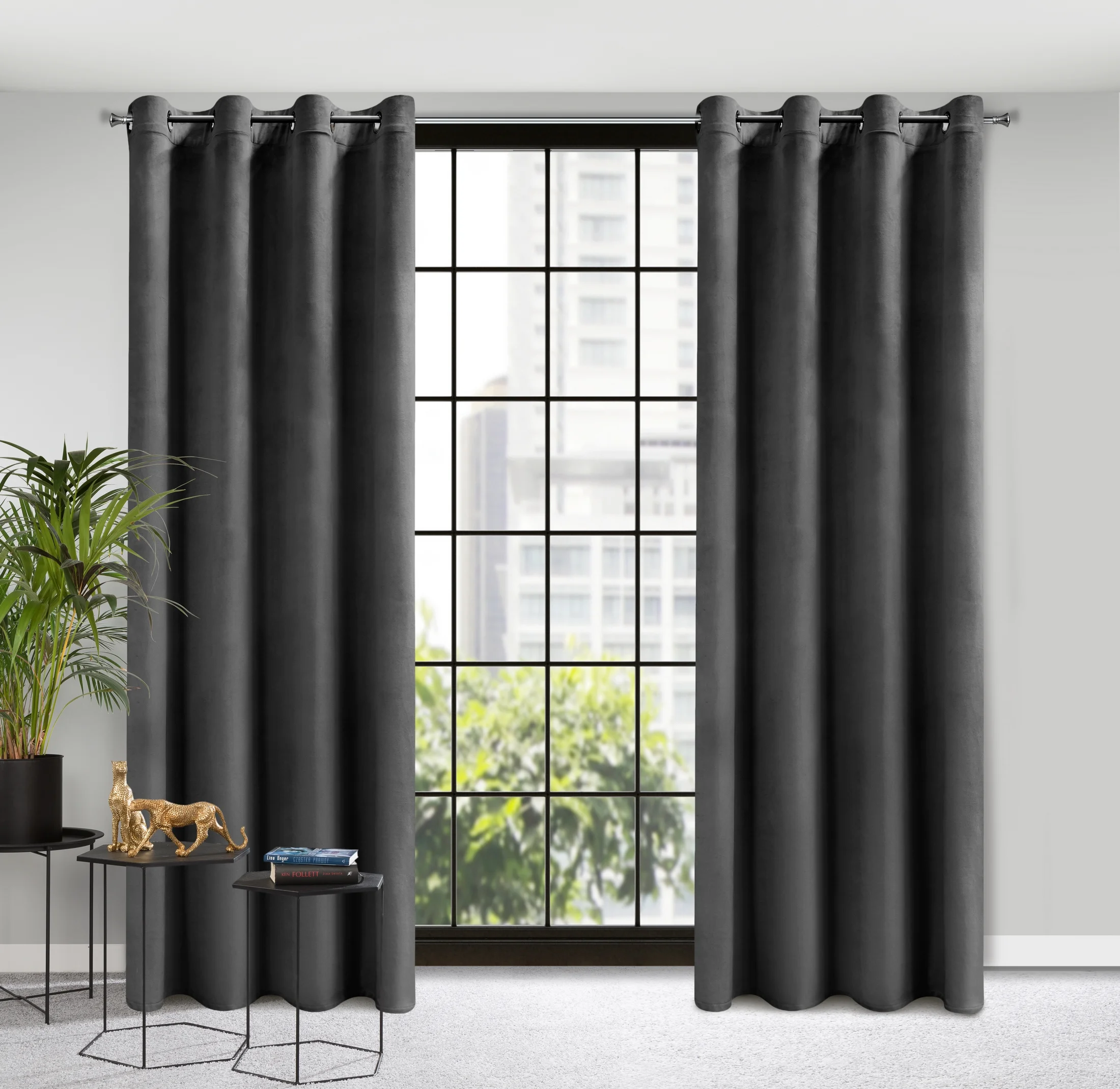 Zasłona welwetowa czarna 140x250 cm przelotka - ROSA - Design 91