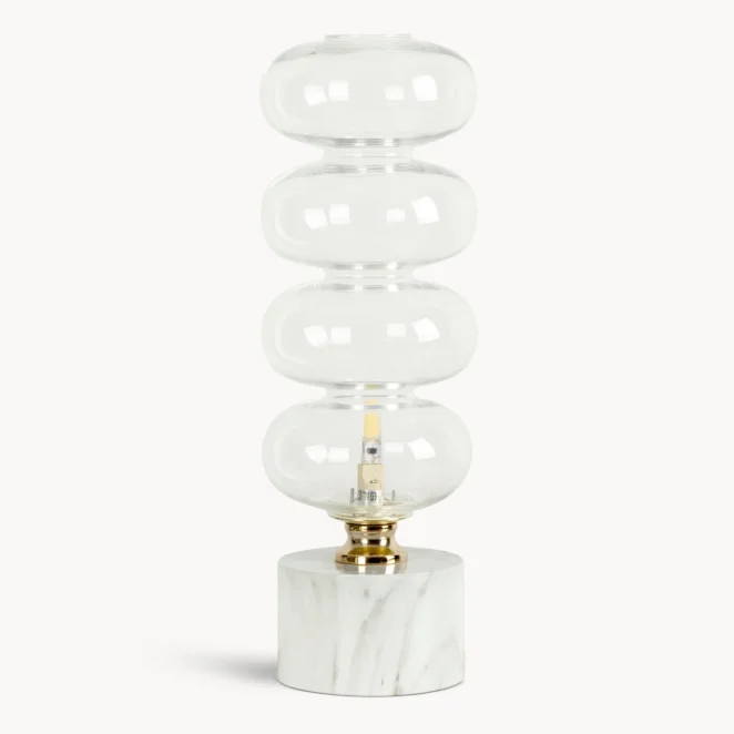 Designerska lampa stołowa transparentna z marmurem i szklaną konstrukcją 15x45 cm MIRA 2
