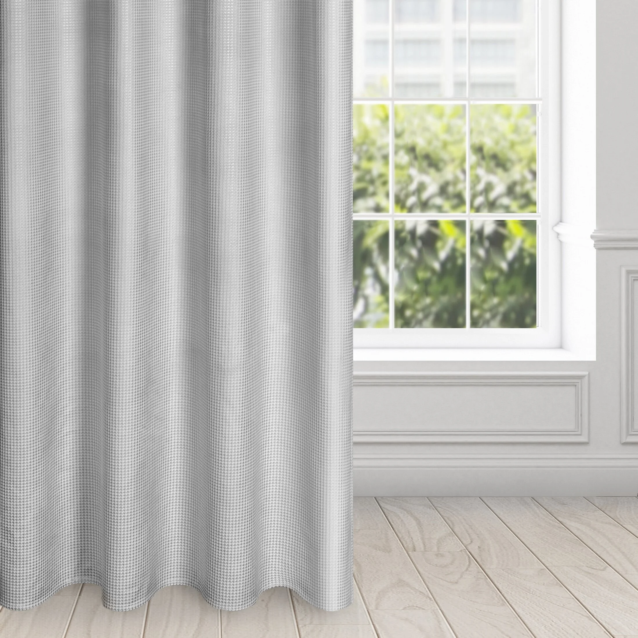 Zasłona welwetowa srebrno, szara z nadrukiem pepitki 140x250cm przelotka - DARCY | eurofirany