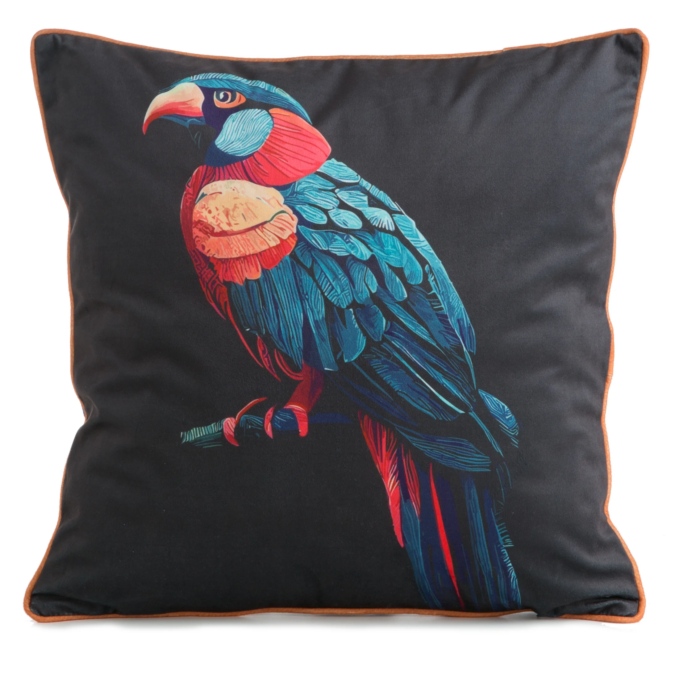 Poszewka na poduszkę 45x45 cm welwetowa, czarno niebieska, dwustronna z motywem papugi VELEVT 136 Eurofirany Premium | eurofirany