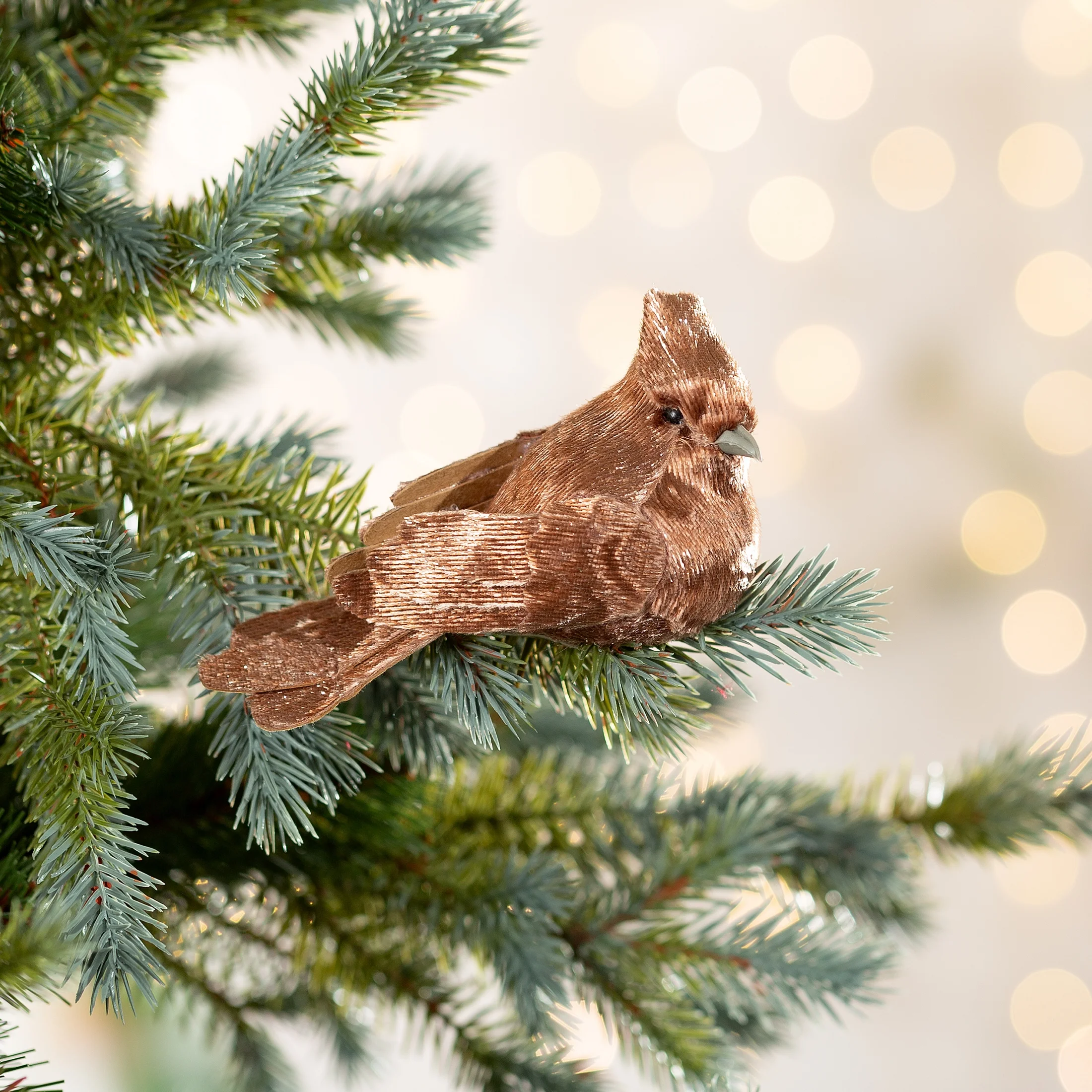 Ozdoba choinkowa PTAK z lśniącego miękkiego materiału, na klipsie |