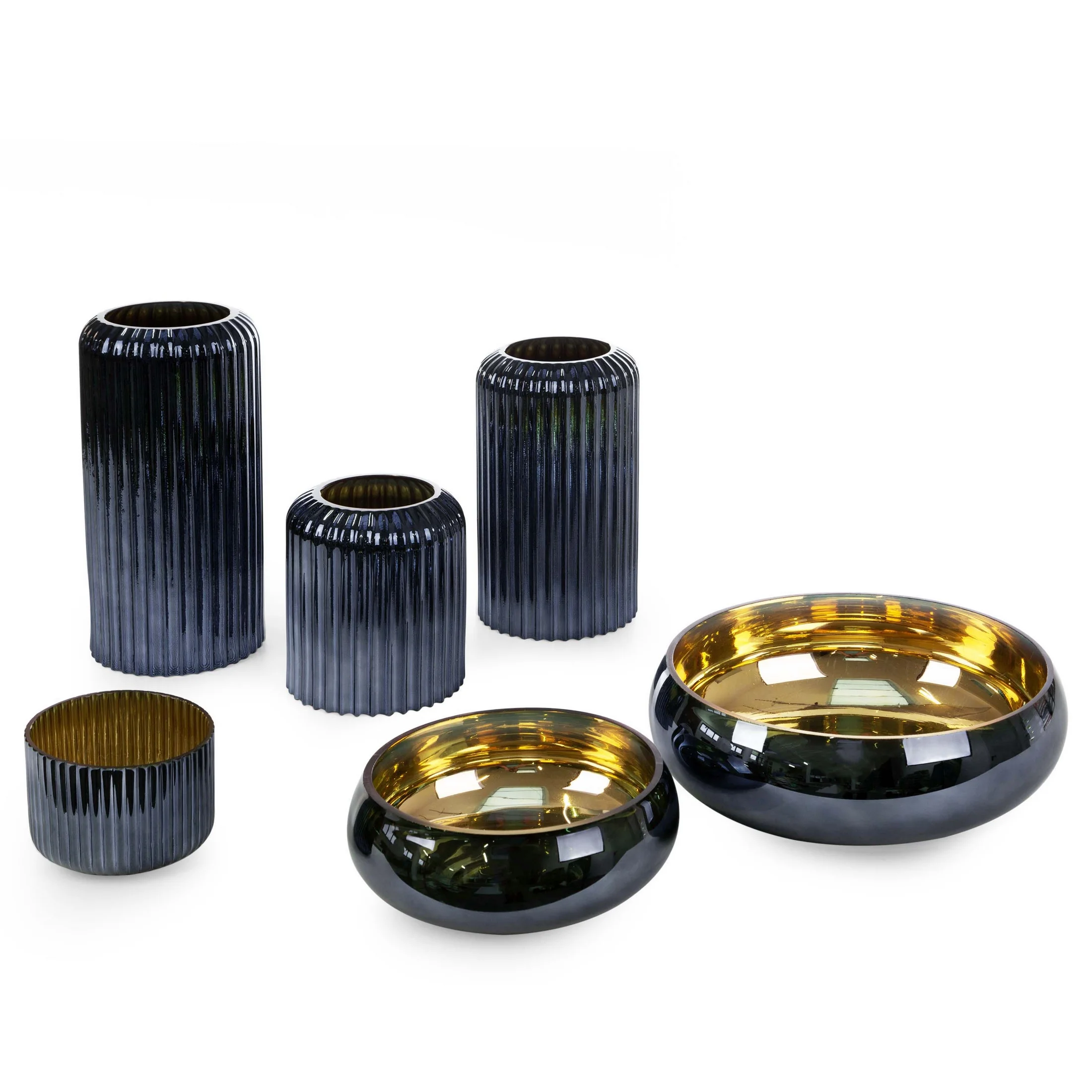 Świecznik ze szkła artystycznego granatowo-złoty