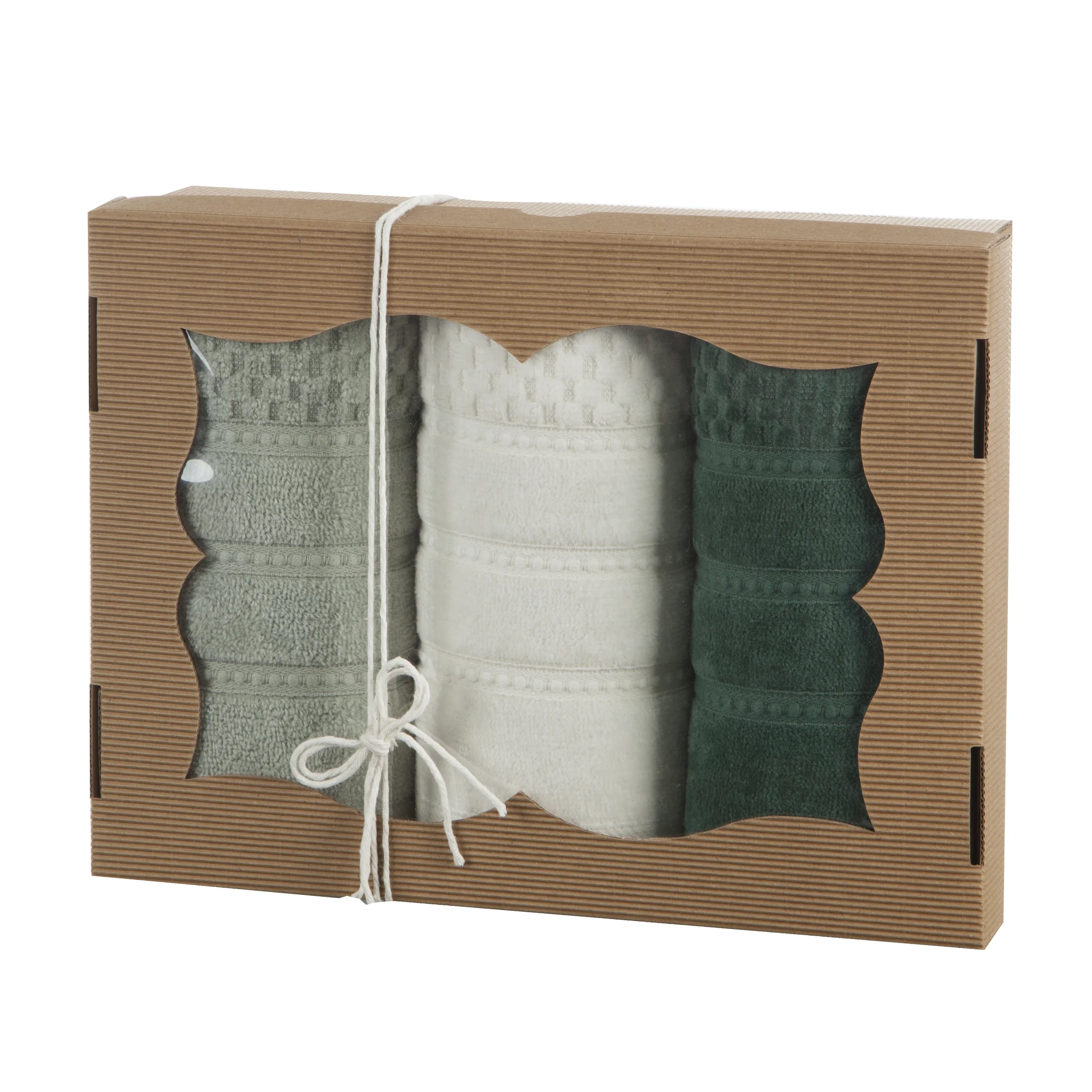 Zestaw ręczników bawełnianych na prezent 3 szt 50x90 cm kolor miętowy, kremowy o ryżowej strukturze