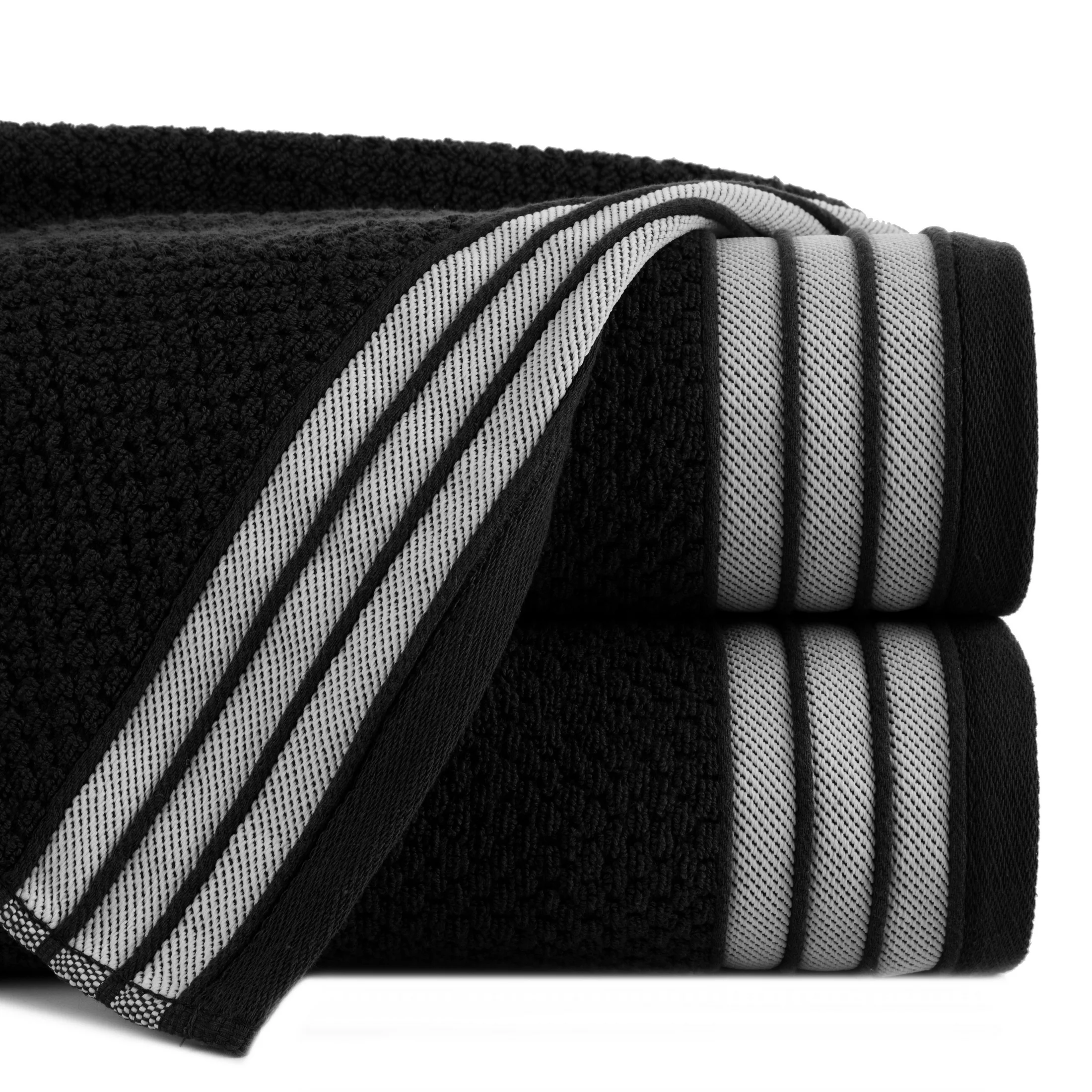 Ręcznik do rąk 70x140 cm bawełniany kolor czarny w pasy 500 g/m2 MADLEN