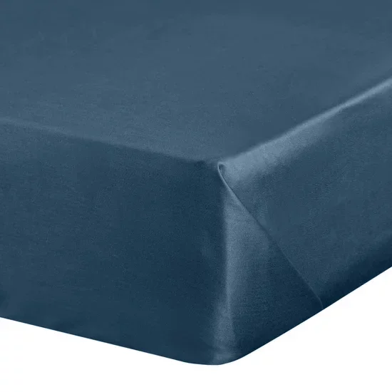 Prześcieradło bez gumki 180x210 cm z satyny bawełnianej kolor ciemnoniebieski 125 g/m2 DINA Diva Line