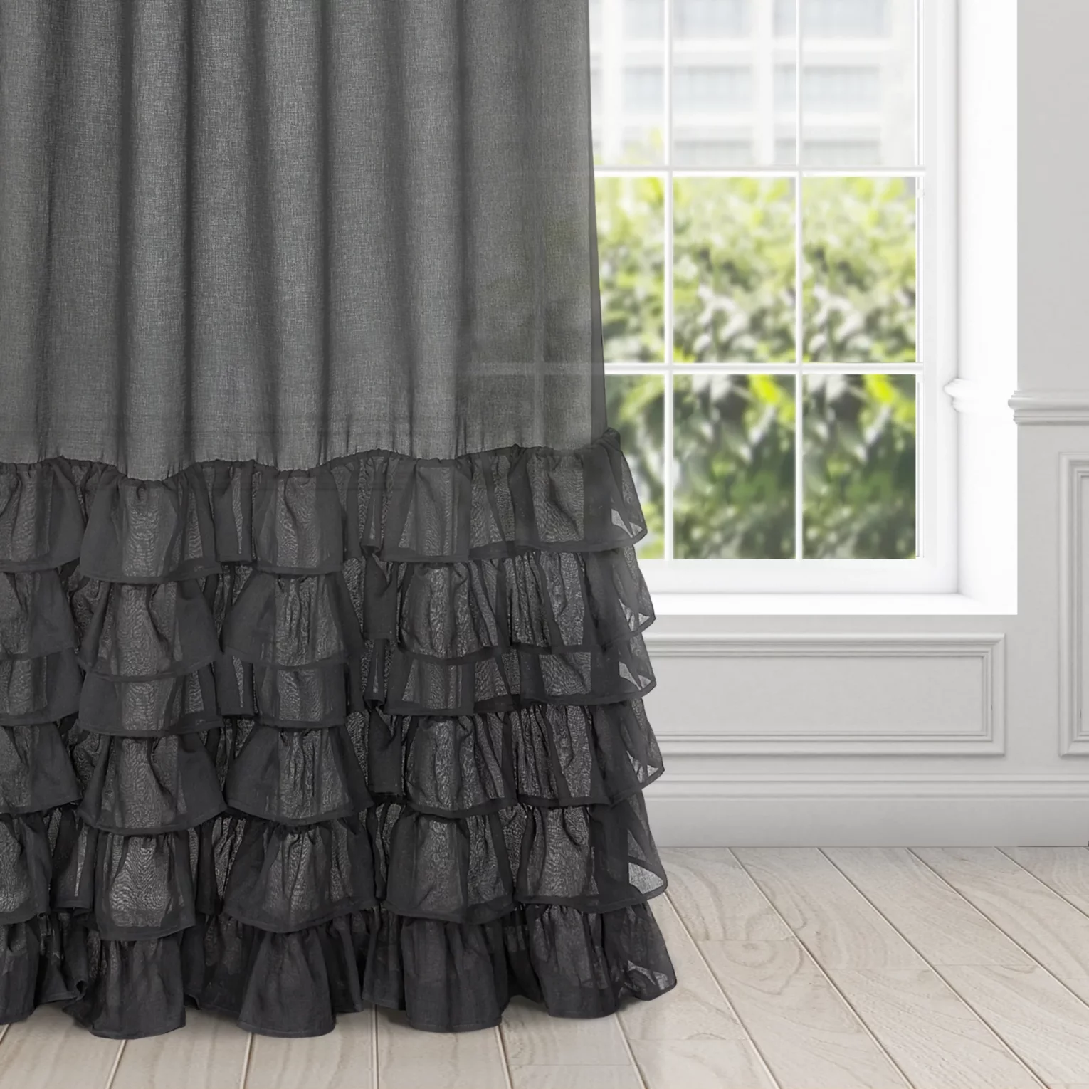 Firana czarna z falbanami 140x250 cm taśma DOLLY DIVA LINE