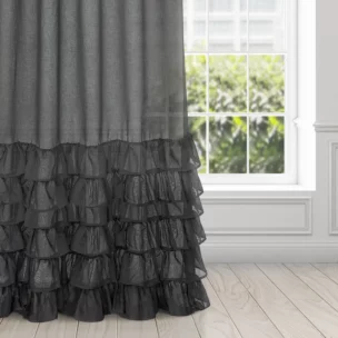 Firana czarna z falbanami 140x250 cm taśma DOLLY DIVA LINE