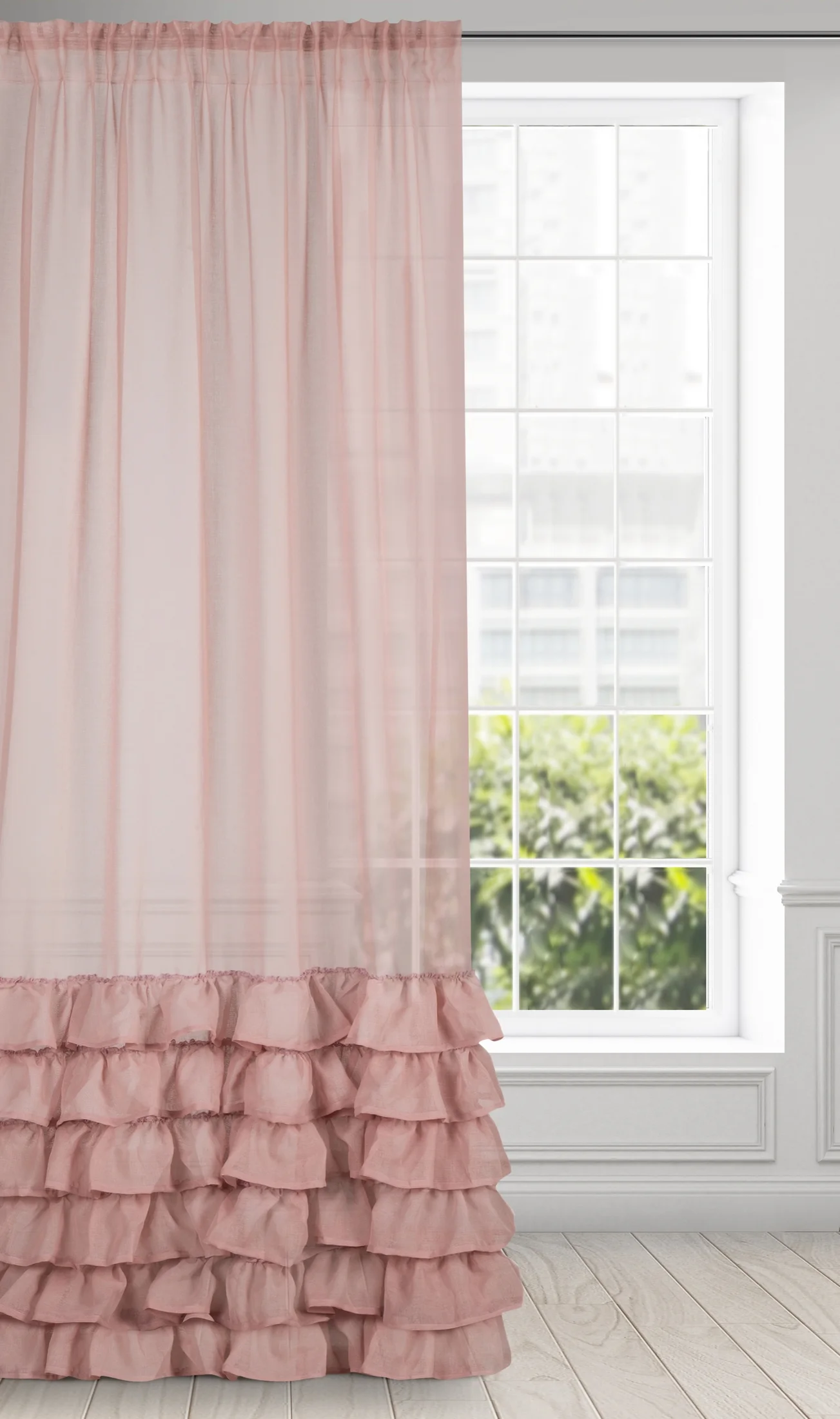 Firana różowa z falbanami 140x250 cm taśma DOLLY DIVA LINE