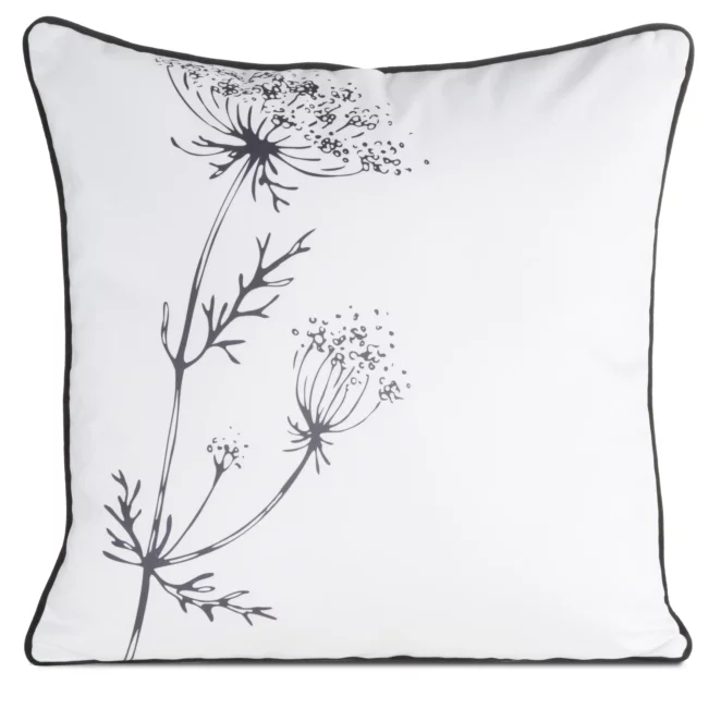 Poszewka na poduszkę dwustronna 60x60 cm welwetowa, biało beżowa z motywem roślinnym z wypustką na brzegach AGNES Eurofirany Premium