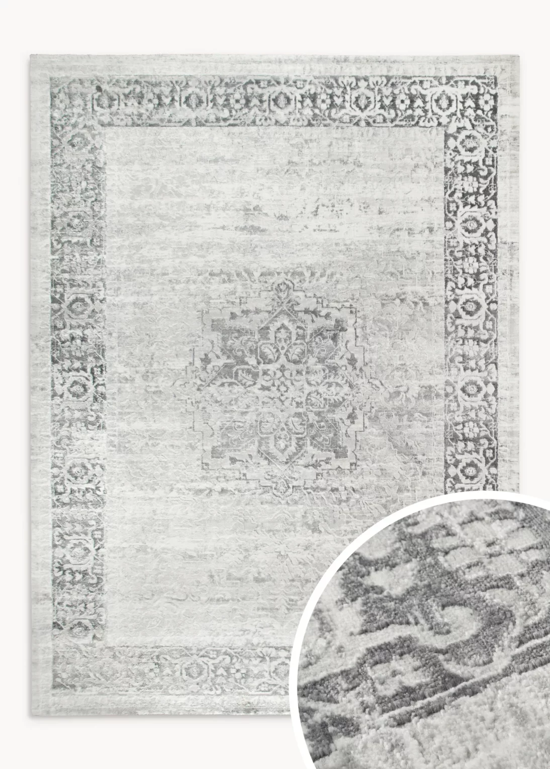 Dywan 120x170 cm jasnostalowo, biały z motywem klasycznych ornamentów ELBA4