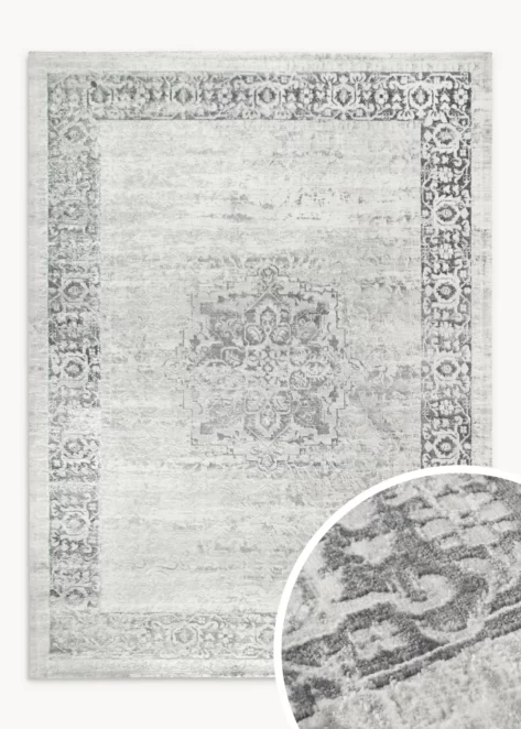 Dywan 120x170 cm jasnostalowo, biały z motywem klasycznych ornamentów ELBA4