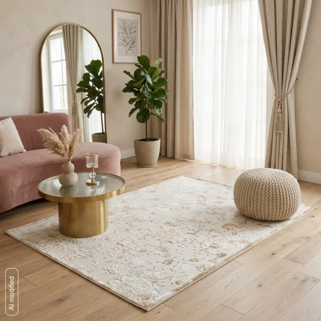 Dywan 120x170 cm beżowo, kremowy z wzorem roślinnym IMPRESIVE2