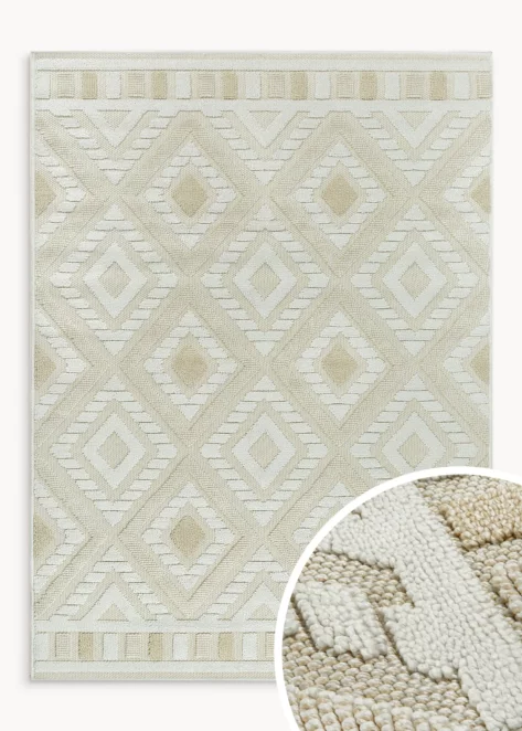 Dywan 120x170 cm beżowy  zdobiony przestrzennym wzorem  geometrycznym DIDAR3