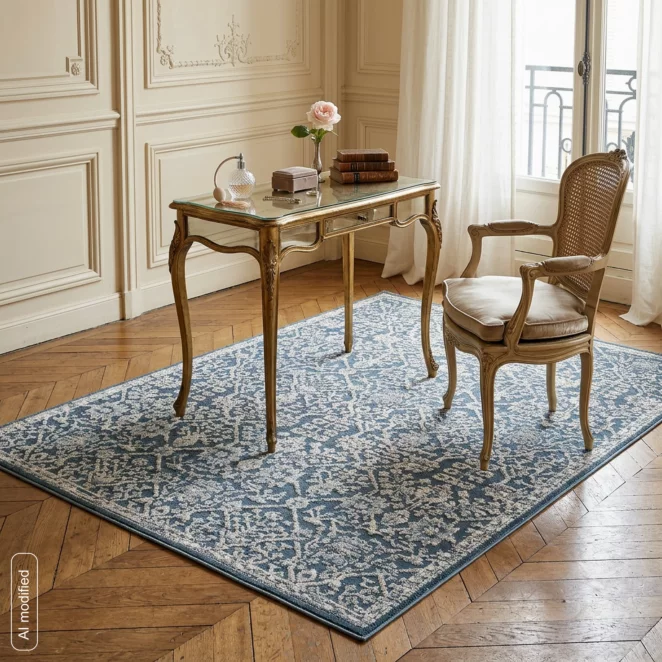 Dywan 120x170 cm ciemnoniebiesko, kremowy z wzorem ornamentu ELORA6
