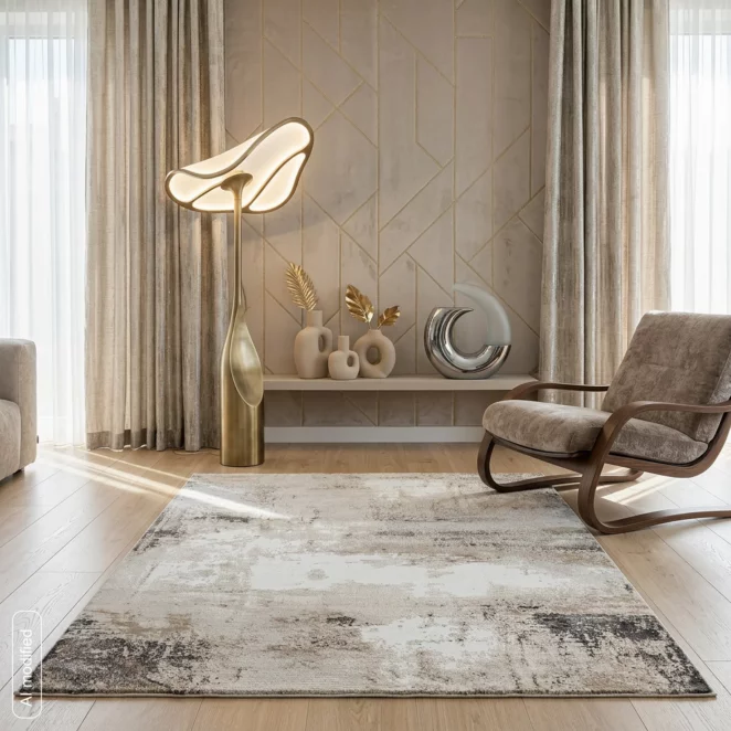 Dywan 120x170 cm jasnoszary, biały zdobiony abstrakcyjnym wzorem ASIA4