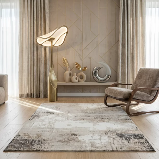 Dywan 120x170 cm jasnoszary, biały zdobiony abstrakcyjnym wzorem ASIA4