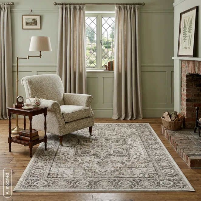 Dywan 120x170 cm kremowo, beżowy z klasycznym wzorem w stylu vintage ELORA3