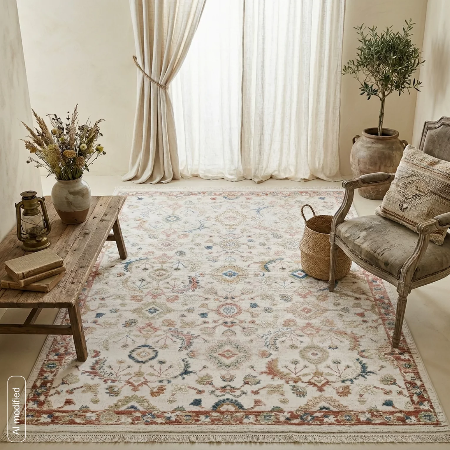 Dywan 120x170 cm kremowo, ceglasty z klasycznym motywem w stylu vintage ELORA8