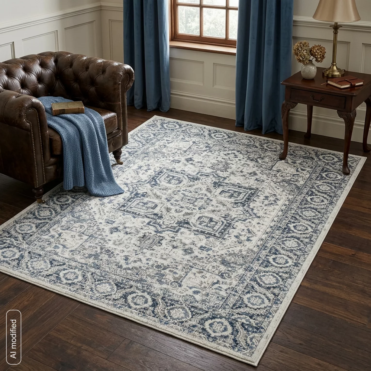 Dywan 140x190 cm niebiesko, kremowy z klasycznym wzorem w stylu vintage ELORA2