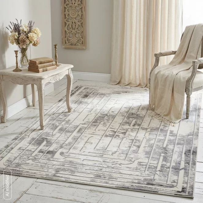 Dywan 140x190 cm stalowo, kremowy zdobiony designerskim wzorem MONACO 1