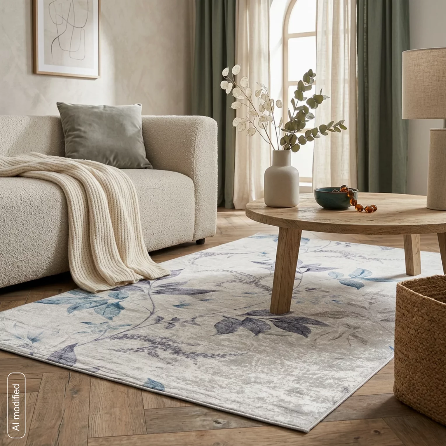 Dywan 160x220 cm kremowo, niebieski zdobiony motywem roślinnym LOTUS6