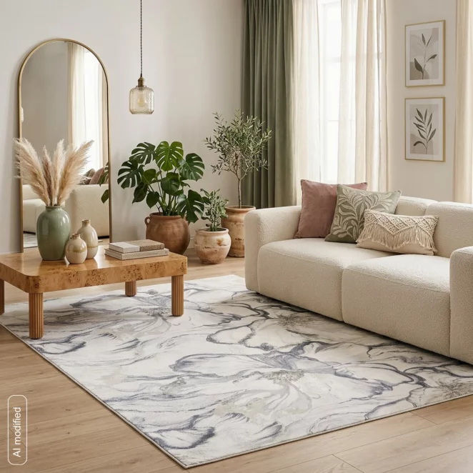 Dywan 160x220 cm szaro, kremowy z motywem kwiatów LOTUS1
