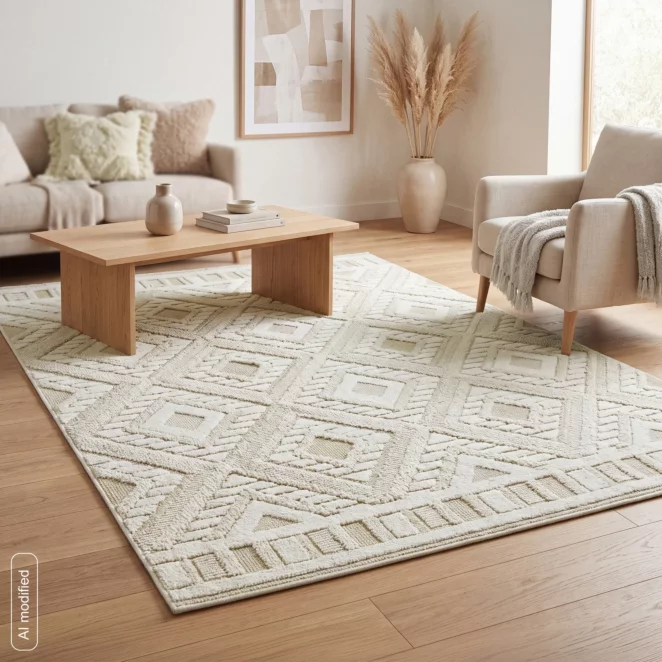 Dywan 160x230 cm beżowy zdobiony przestrzennym wzorem  geometrycznym DIDAR3